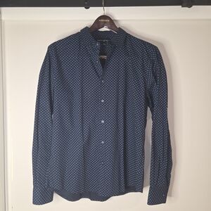 Beverly Hills Polo Club Men's Blue Patterned Button-Down Shirt